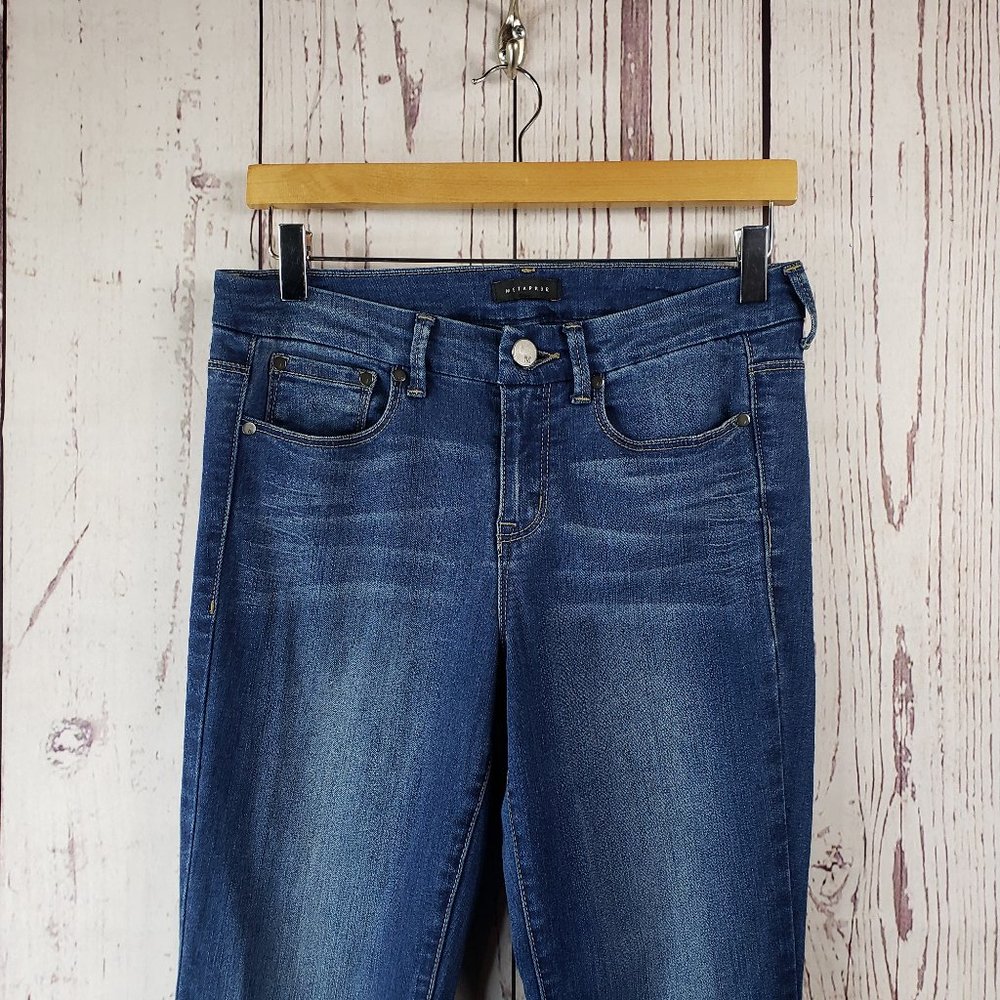 Metaphor Denim Jeans Womens Size 8 Flare Leg Dark Wash Distressed Stretch Blue